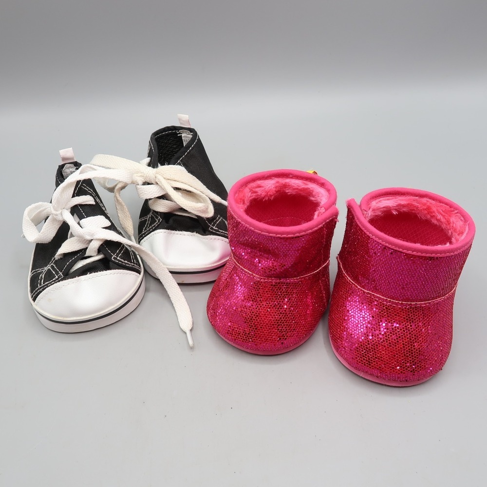 Build A Bear BAB Lot of 2 Pairs Shoes Pink Boots & Converse Sneakers